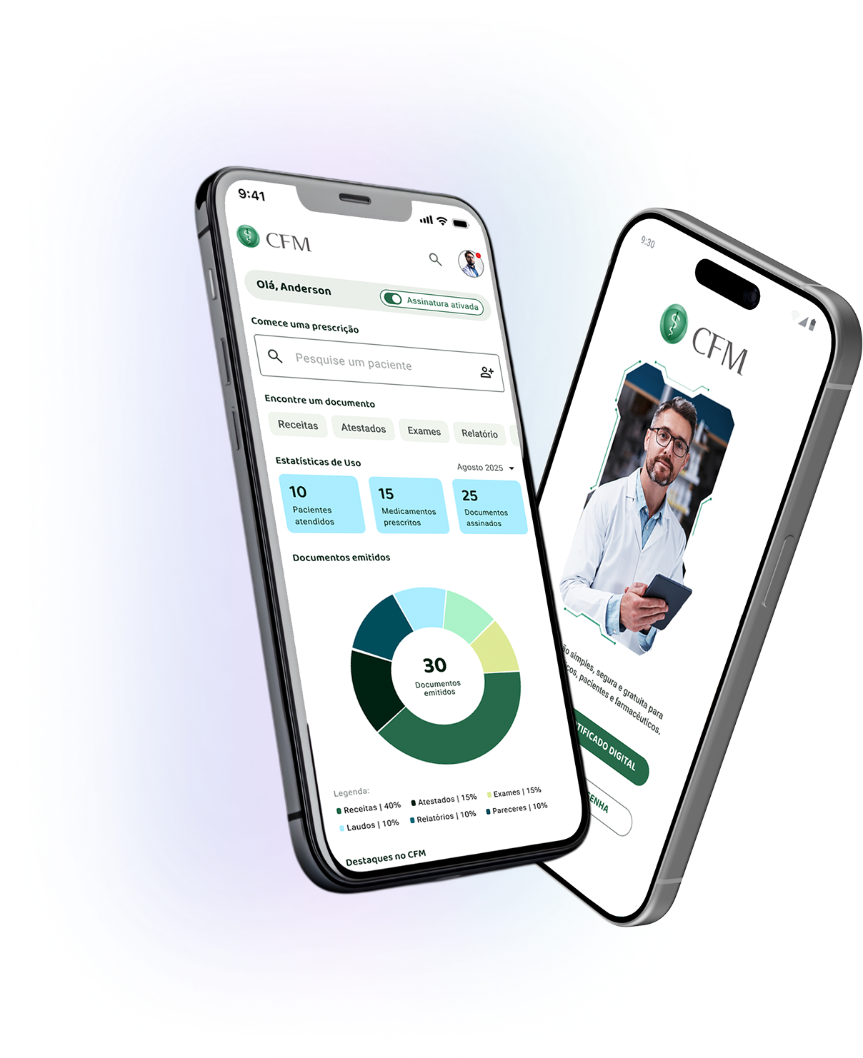 Telas do aplicativo CFM Prescrição no celular
